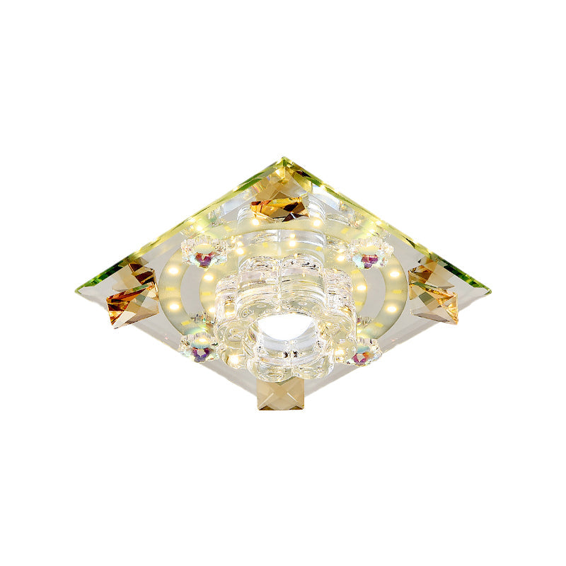 Modern Crystal Led Flush - Mount Light Fixture: Purple Butterfly/Amber Gem Ceiling Lamp