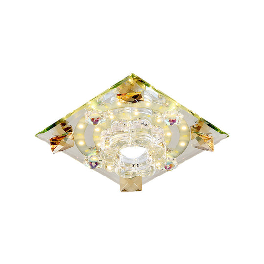 Modern Crystal Led Flush - Mount Light Fixture: Purple Butterfly/Amber Gem Ceiling Lamp