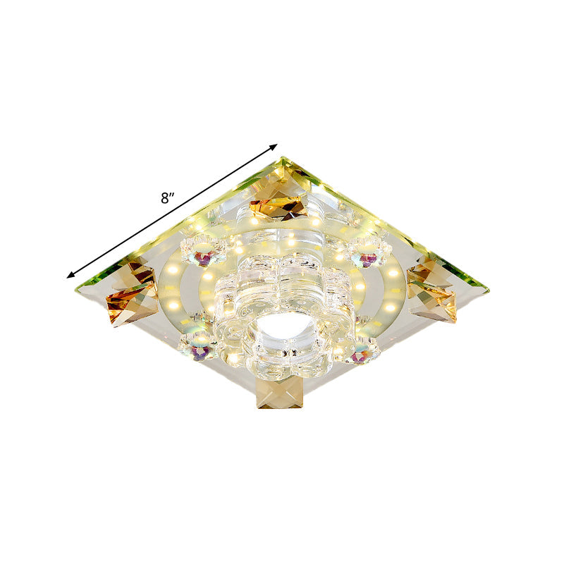 Modern Crystal Led Flush - Mount Light Fixture: Purple Butterfly/Amber Gem Ceiling Lamp