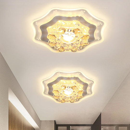 Modern Led Flushmount Recessed Lighting: Geometric & Round Crystal Ceiling Light For Foyer