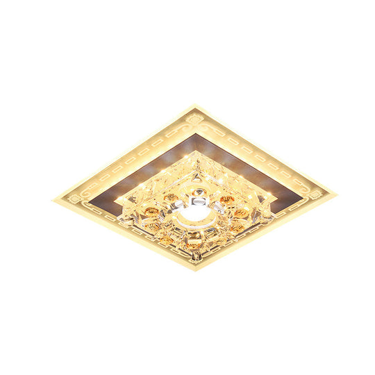 Crystal Clear Led Foyer Ceiling Light With Minimalist Pattern Edge And Square/Polygon Flush Mount