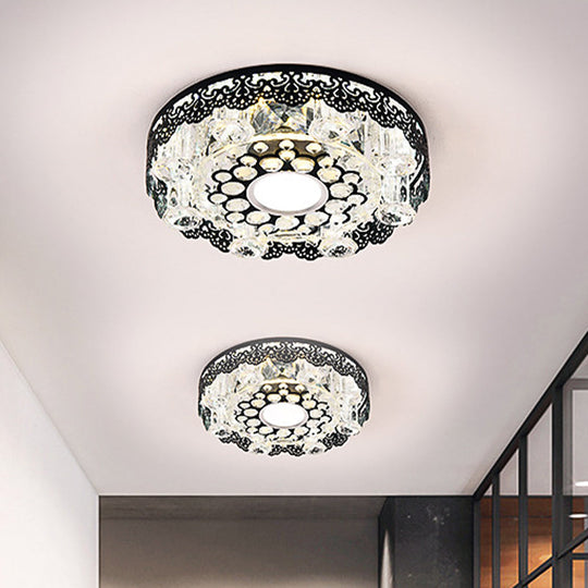 Black Crystal Floral - Trim Led Close - To - Ceiling Lamp - Contemporary Square/Round Design