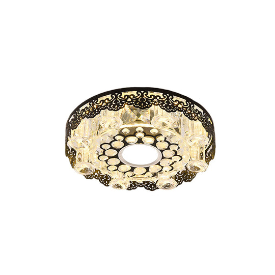 Black Crystal Floral - Trim Led Close - To - Ceiling Lamp - Contemporary Square/Round Design
