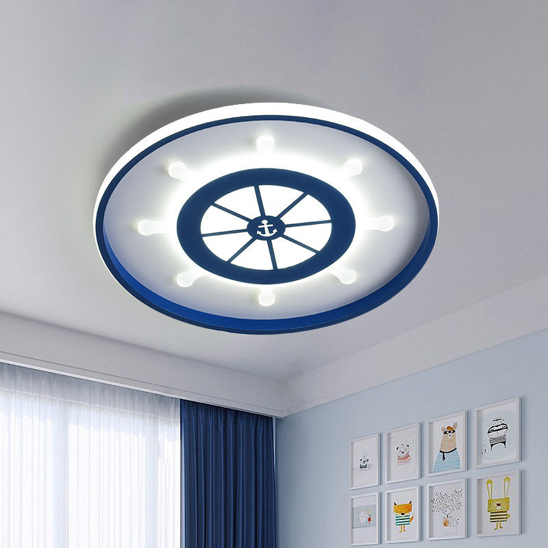 Ultrathin Mediterranean Flush Mount Led Ceiling Light For Kids Room In Blue With Warm/White / White