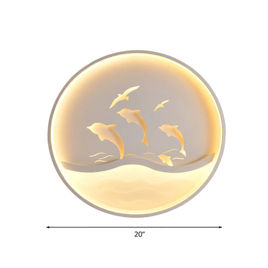 Nordic Acrylic Children’s Bedroom Led Ceiling Light - Dolphin Adventure Circle With Flush Mount