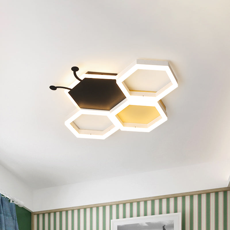 Baby Room Ceiling Light: Kids Honeycomb Iron Led Flushmount - Pink/Black Warm/White Light