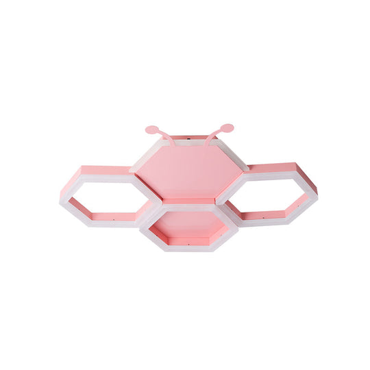 Baby Room Ceiling Light: Kids Honeycomb Iron Led Flushmount - Pink/Black Warm/White Light