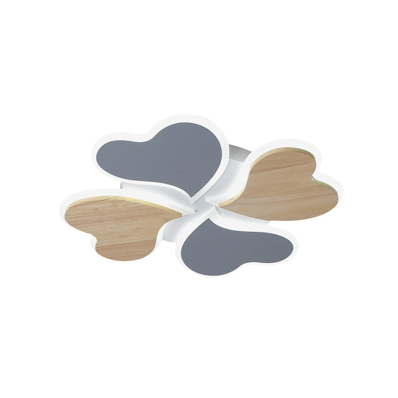 Nordic-Style 4-Leaf Clover Led Ceiling Light With Blue And Wood Finish