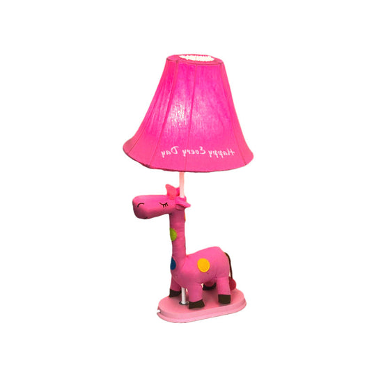 Addison - Giraffe Flared Script-Print Fabric Table Lighting Kids Single-Bulb Yellow/Blue/Pink Night