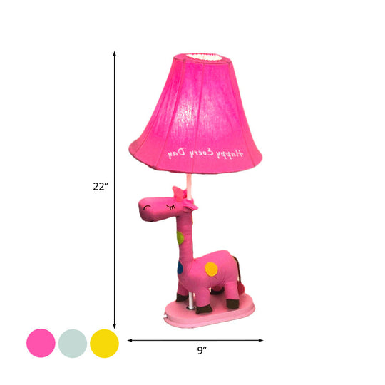 Addison - Giraffe Flared Script-Print Fabric Table Lighting Kids Single-Bulb Yellow/Blue/Pink Night