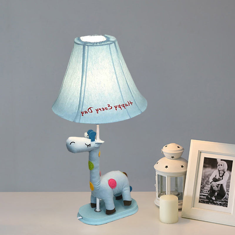 Addison - Giraffe Flared Script-Print Fabric Table Lighting Kids Single-Bulb Yellow/Blue/Pink Night
