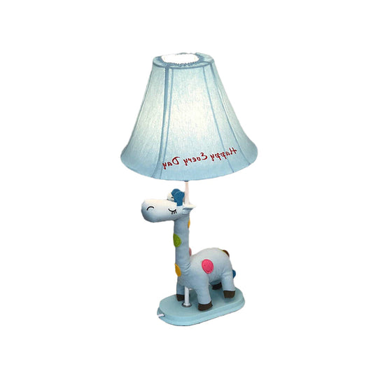 Addison - Giraffe Flared Script-Print Fabric Table Lighting Kids Single-Bulb Yellow/Blue/Pink Night