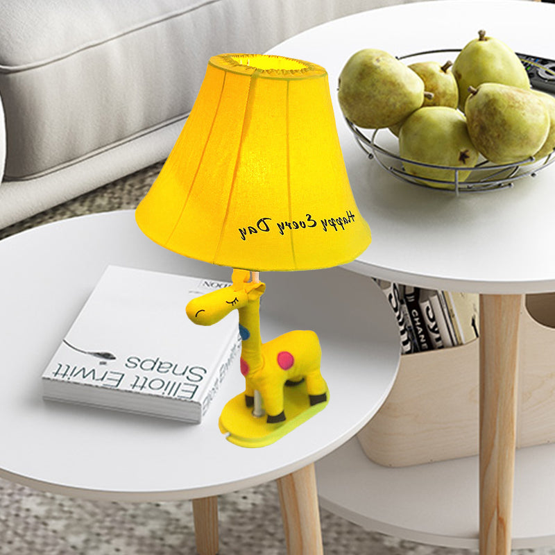 Addison - Giraffe Flared Script-Print Fabric Table Lighting Kids Single-Bulb Yellow/Blue/Pink Night