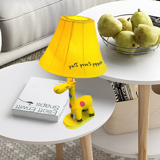 Addison - Giraffe Flared Script-Print Fabric Table Lighting Kids Single-Bulb Yellow/Blue/Pink Night