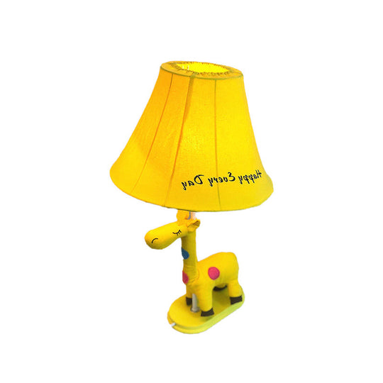 Addison - Giraffe Flared Script-Print Fabric Table Lighting Kids Single-Bulb Yellow/Blue/Pink Night