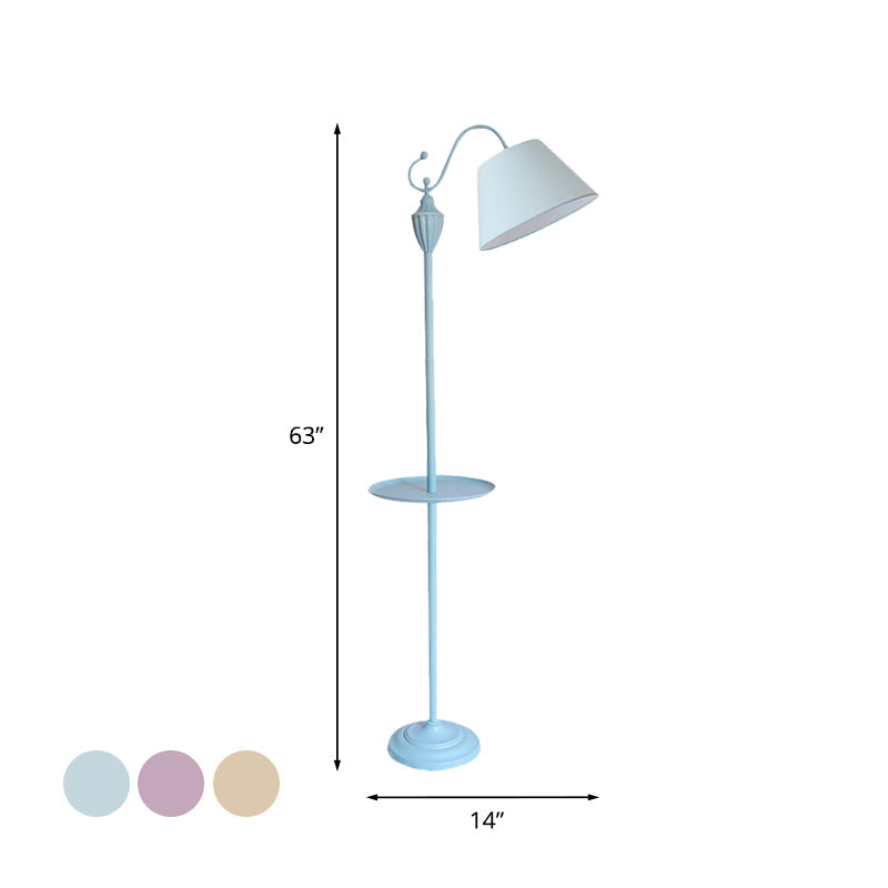 Truncated Cone Shade Floor Lamp In Macaron Fabric - Pink/Blue/Yellow | 1 Bulb Storage Tray Ideal For