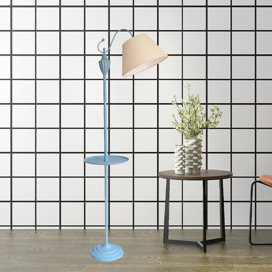 Truncated Cone Shade Floor Lamp In Macaron Fabric - Pink/Blue/Yellow | 1 Bulb Storage Tray Ideal For