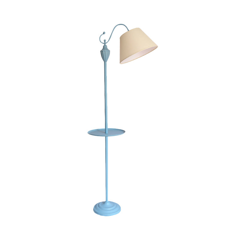 Truncated Cone Shade Floor Lamp In Macaron Fabric - Pink/Blue/Yellow | 1 Bulb Storage Tray Ideal For