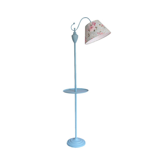 Truncated Cone Shade Floor Lamp In Macaron Fabric - Pink/Blue/Yellow | 1 Bulb Storage Tray Ideal For