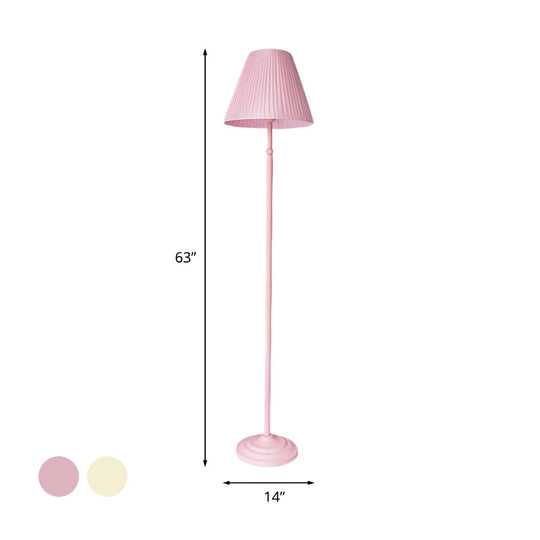 Macaron 1-Light Straight Rod Iron Floor Lamp In Pink/Green With Pleated Pink/Yellow Shade