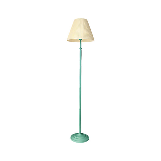 Macaron 1-Light Straight Rod Iron Floor Lamp In Pink/Green With Pleated Pink/Yellow Shade