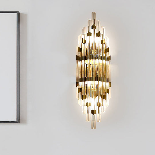 Shield Crystal Rod Wall Sconce - Gold 3-Light Fixture For Living Room