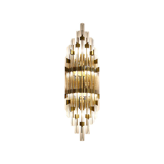 Shield Crystal Rod Wall Sconce - Gold 3-Light Fixture For Living Room