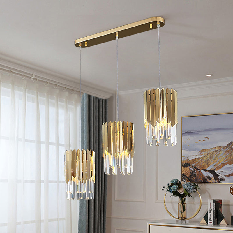 Gold Crystal Pendant Light: Luxurious Layered Cluster With Clear Rectangle Suspension - Ideal For