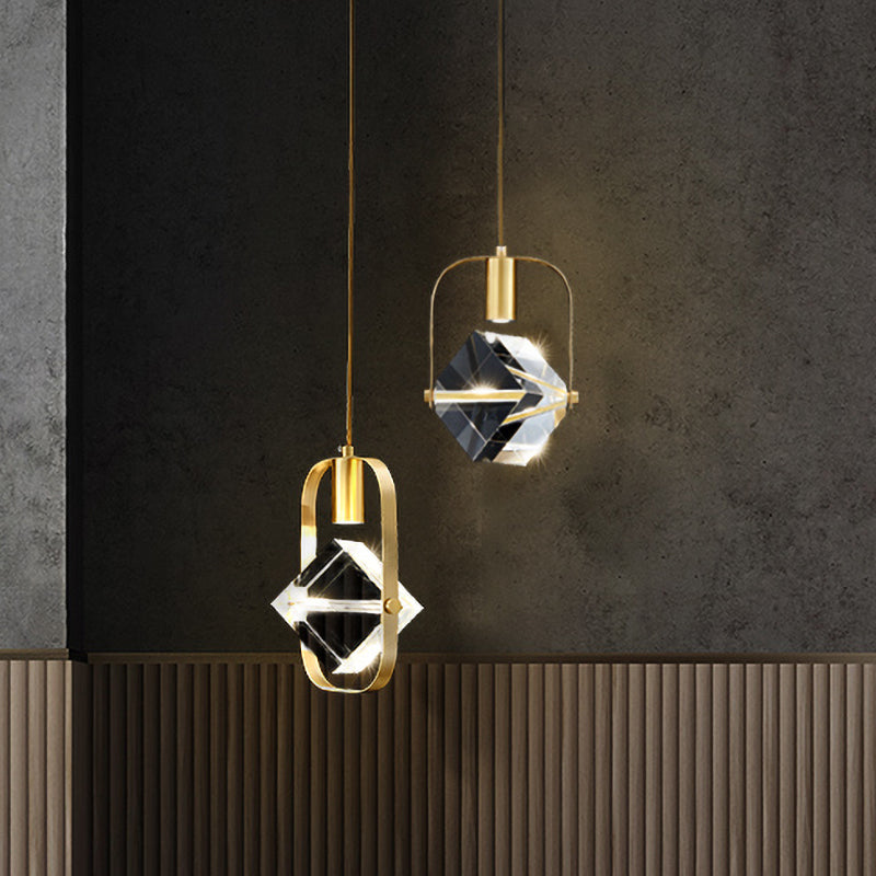 Postmodern 2-Head Cubic Multi Light Pendant: Gold Hanging Lamp For Restaurants