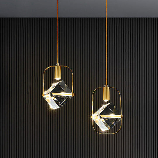 Postmodern 2-Head Cubic Multi Light Pendant: Gold Hanging Lamp For Restaurants
