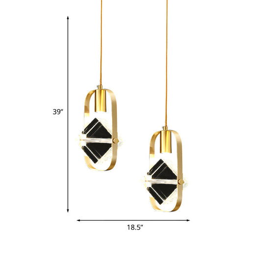 Postmodern Gold Hanging Lamp For Restaurants - 2-Head Cubic Multi Light Pendant With Metal Frame