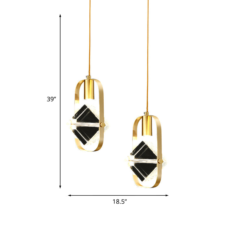 Postmodern 2-Head Cubic Multi Light Pendant: Gold Hanging Lamp For Restaurants