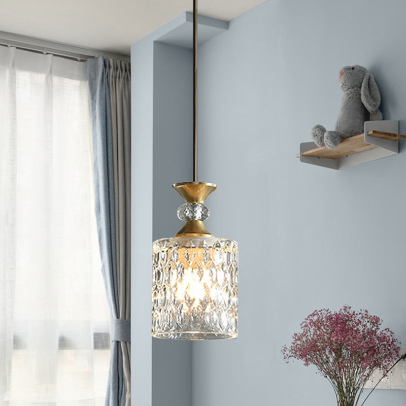 Modern Gold Crystal Drop Pendant Lamp With 1-Bulb For Restaurant Down Lighting