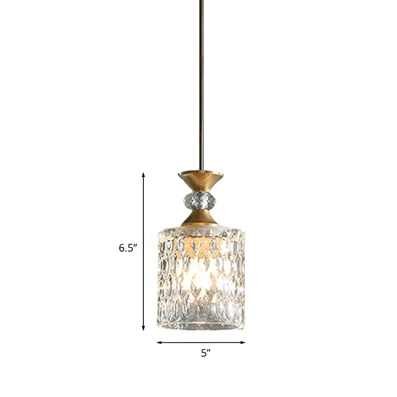 Gold Crystal Drop Lamp Postmodern Pendant For Restaurant Down Lighting - K9 1-Bulb Column Design
