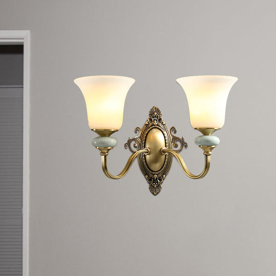 Frosted Glass Wall Lamp With Vintage Brass Finish For Bedside And Lighting