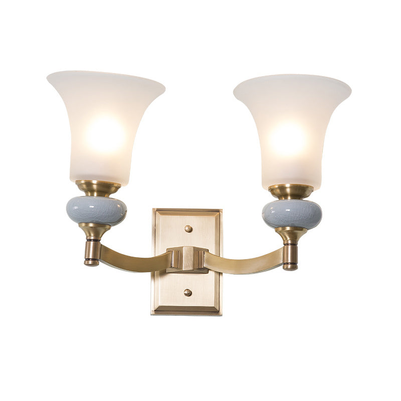 Traditional White Glass Bell Up Wall Mount Gold Lamp For Living Room