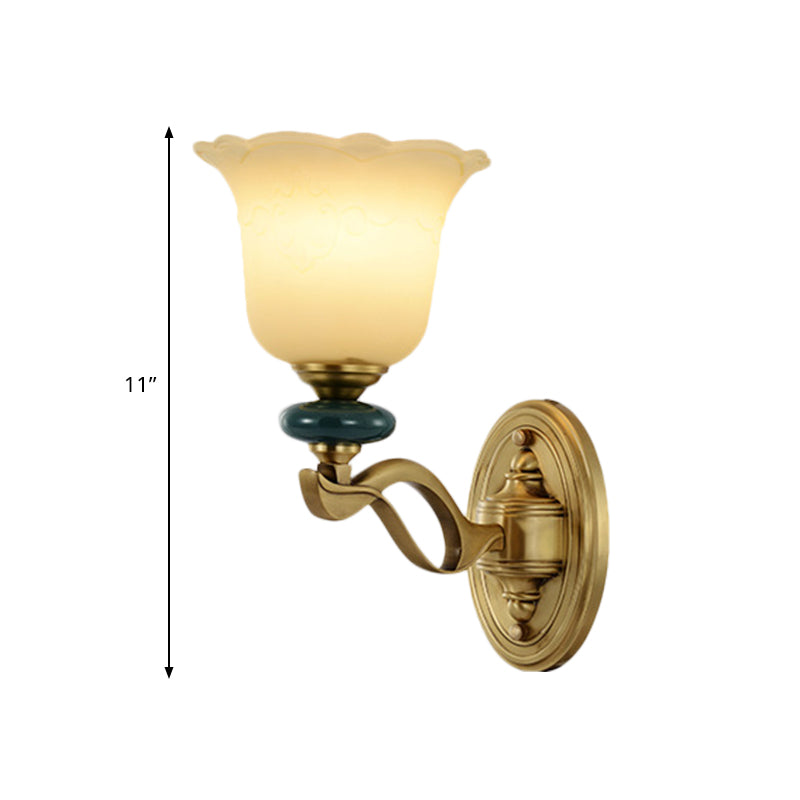 Gold Flower Frosted Glass Wall Lamp - Traditional Indoor 1/2-Light