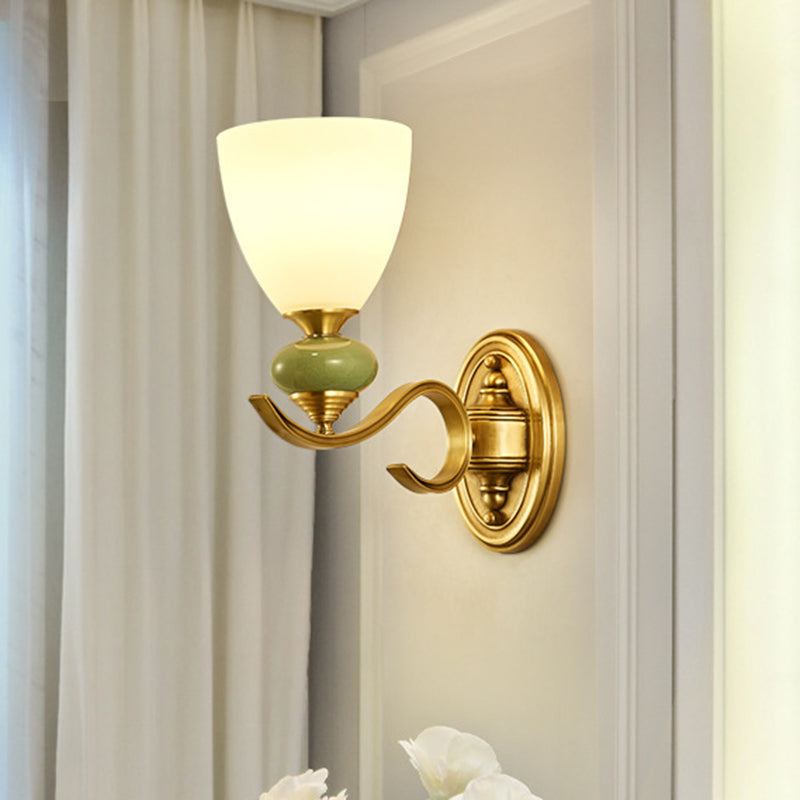 Vintage Conic Wall Mount Light - Opal Glass Up Lamp In Gold For Living Room 1 /