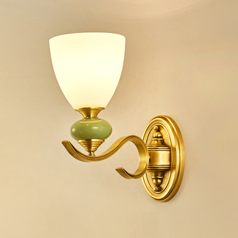 Vintage Conic Wall Mount Light - Opal Glass Up Lamp In Gold For Living Room