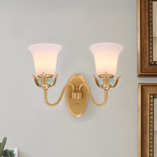 Vintage Wall Mounted Lamp With Bell Frosted Glass Shade - Gold Finish