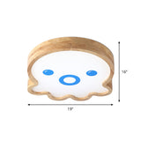 Wood Led Octopus Flushmount Lamp - Little Cartoon Style In Warm/White Light