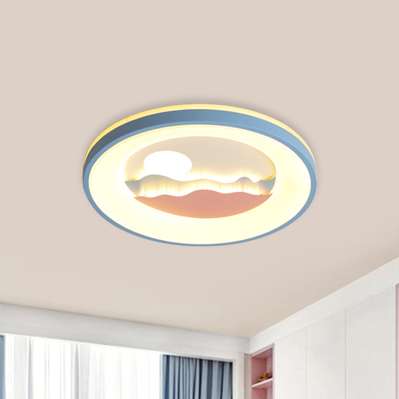 Sunset Round Acrylic Flush Light Fixture With Nordic Led Pink/Blue Mount For Child’s Bedroom