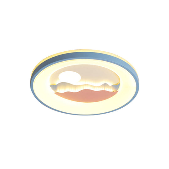 Sunset Round Acrylic Flush Light Fixture With Nordic Led Pink/Blue Mount For Child’s Bedroom