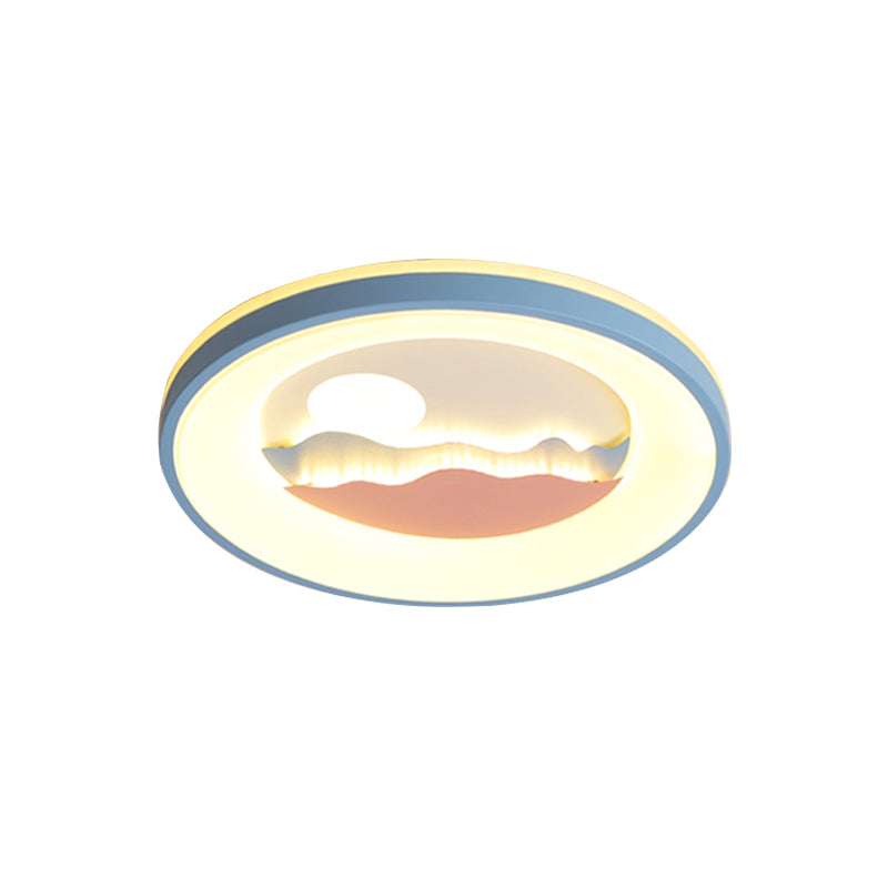 Sunset Round Acrylic Flush Light Fixture With Nordic Led Pink/Blue Mount For Childs Bedroom