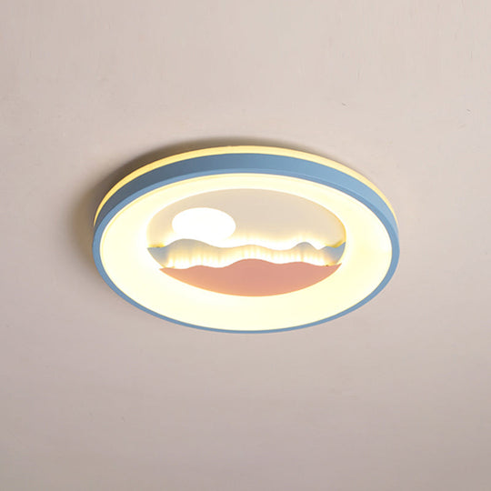 Sunset Round Acrylic Flush Light Fixture With Nordic Led Pink/Blue Mount For Child’s Bedroom