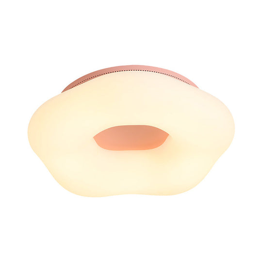 Nordic Acrylic Led Doughnut Flushmount Light For Kids’ Bedroom In White/Blue/Pink