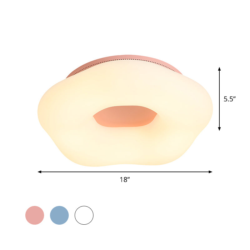 Nordic Acrylic Led Doughnut Flushmount Light For Kids’ Bedroom In White/Blue/Pink