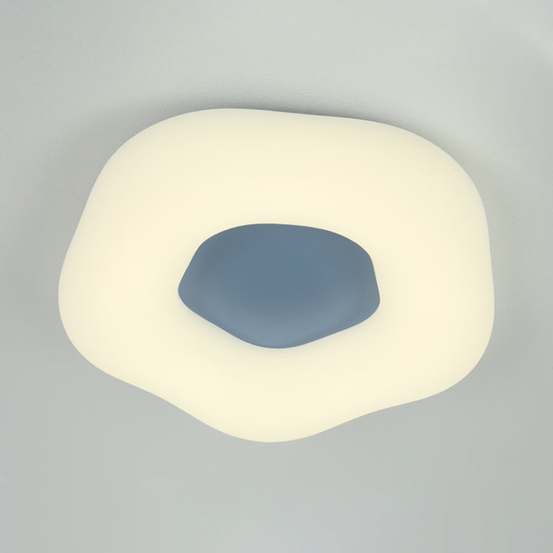 Nordic Acrylic Led Doughnut Flushmount Light For Kids’ Bedroom In White/Blue/Pink