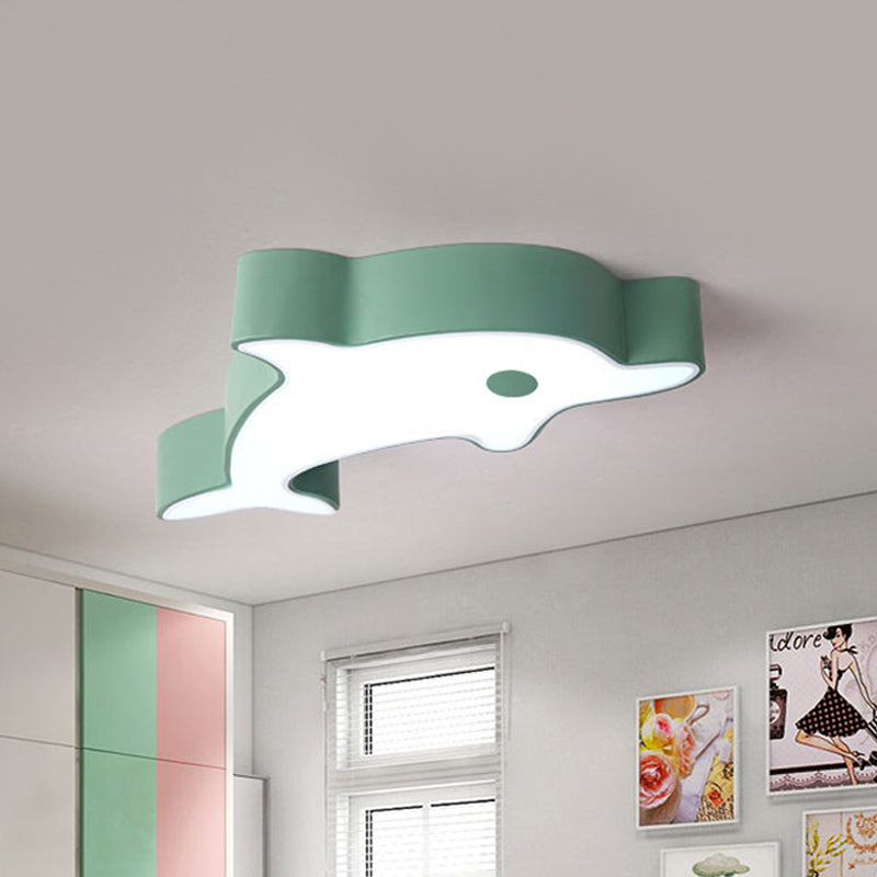 Led Bedroom Ceiling Flush Mount Dolphin Acrylic Shade Light In Cartoon Grey/Blue/Green Finish Green
