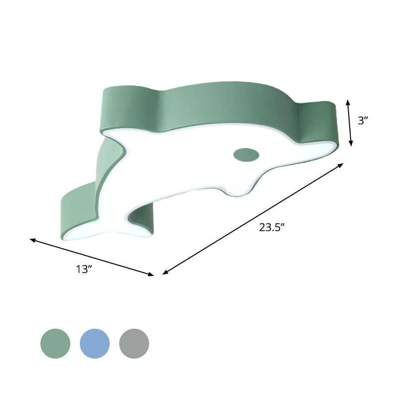 Led Bedroom Ceiling Flush Mount Dolphin Acrylic Shade Light In Cartoon Grey/Blue/Green Finish